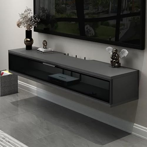 Väggmonterad Kin TV-stativ Lowboard med LiftTop s dörr idealisk för sovrum ma-rum litet vardagsrum (grå B 100 cm/39 tum)