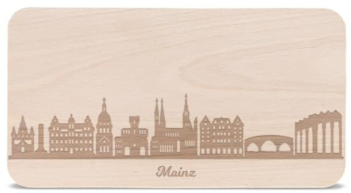 GRAVURZEILE Frühstücksbrettchen mit Gravur - Skyline Mainz - Holz Schneidebrett Vesperbrett Brotzeitbrett - Geschenk für Stadtverliebte - Ideal auch als Souvenir