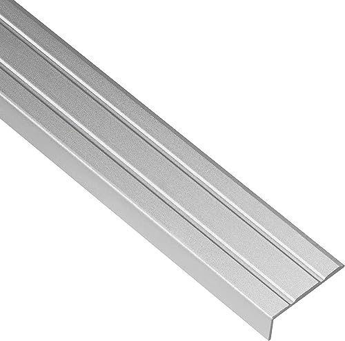 Gedotec Treppen-Kantenprofil selbstklebend | 1 Stück Stufen-Kantenprofil Aluminium silber | 2000 mm | Bodenprofil ungelocht zum Kleben | Winkel-Schutzprofil 25 x 8 mm | Alu-Winkelprofil mit Rille