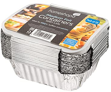 HOMESHOPA Aluminium Foil Trays Containers with Lids, 20 Pack Disposable Meal Prep Food Storage Takeaway Tins, Medium Reusable Foil Tray for Roasting Broiling Baking Cooking BBQ, Oven & Freezer Safe