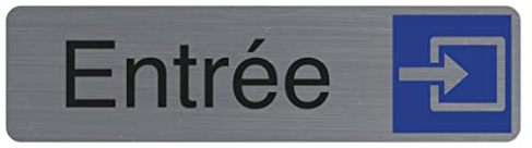 Exacompta - Réf. 67171E - 1 plaque de porte adhésive Entrée - Plaque murale imprimée de signalisation - Sur tous supports - Aspect aluminium brossé - Dimensions : 16,5 x 4,4 cm