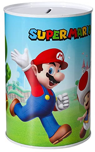 Stor Super Mario Kids Money Piggy Bank Coin Saving Cash Tin Metal Box Boys Girls, Multicolour, M (07131)