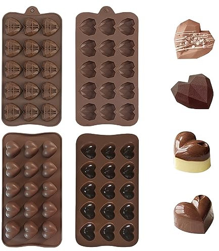 Heart Silicone Moulds 2 Pcs Chocolate Mould 15 Holes Reusable Tray Molds DIY Wax Non-Stick Baking Molds for Making Jelly Ice Cake