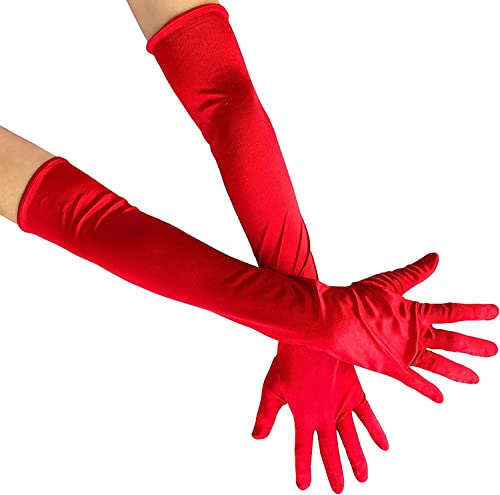Norhogo Lange Handschuhe für Damen, elegant, Satin-Handschuhe, bis zum Ellenbogen, Tanzhandschuhe, Accessoires für 20er Jahre, für Frauen, Brauthandschuhe, Zeremonie, Party, rot, Einheitsgröße