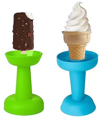 2pcs Drip Free Popsicle Holder, Reusable No Drip Popsicle Holder for Kids No Freeze Ice Popsicle Holders Washable Ice Cream Cone for Girls Boys (Blue, Green)