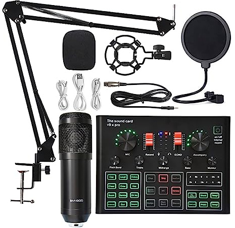 EBAYTV Kit Scheda Audio, Bm 800 Microfono Scheda audio Microfono wireless a condensatore da studio professionale for giochi USB Canto Karaoke MIC for telefono PC(Black BM800 V9XPRO)
