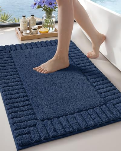 COLOR&GEOMETRY Badeteppiche rutschfest Waschbar Absorbierende Badvorleger Weiche Badezimmerteppich, Badematte für Badezimmerboden, Dusche, Badewanne, Waschküche, Marineblau, 40 x 60 cm