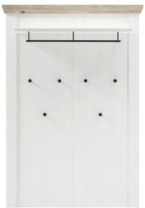 Furn.Design Garderobenpaneel in Pinie weiß und Oslo Pinie Landhaus Wandgarderobe Jackenhaken Kleiderstange Hutablage hängend 107 x 153 cm Rovola