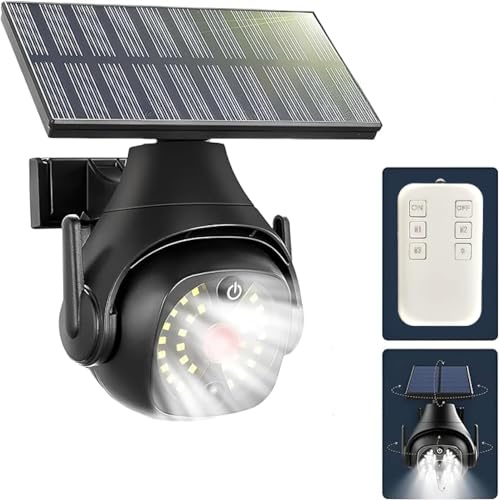 Clearhill Dummy Fake Security Camera and Solar Motion Sensor Lights, 2-in-1 Solar Lights with Remote Control, Realistic Look, Easy to Install, IP66 Waterproof, for Outdoor (1)