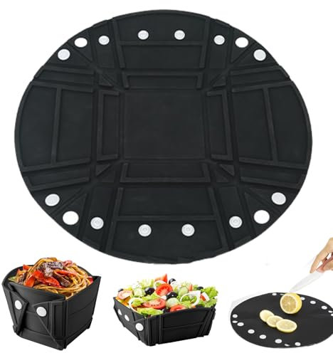 CHSEEO Collapsible Camping Bowl Salad Plate, Silicone Food Containers, Foldable Tableware Bowls, Plates & Food Mat for Camping Travel Home Use - Space Saving Folding Easy to Clean (Black)