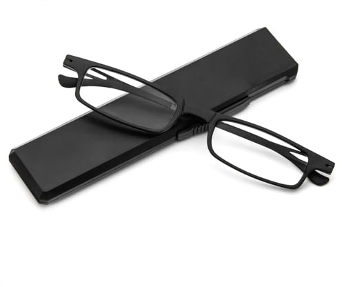 KoKoBin Lunettes de lecture compactes avec protection contre la lumière bleue et les UV, avec étui à lunettes portable et plat, pour hommes et femmes (Noir, 2.5, Dioptres)