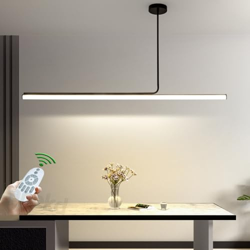 Lampara de techo Colgante Mesa de Comedor Sala LED Lamparas colgantes de techo isla Cocina Regulable Con Control Remoto Lámpara Moderna lineal diseño Altura Ajustable Oficina Dormitorio (Negro, L120)