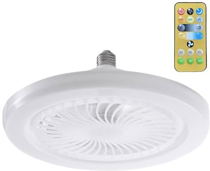 predolo Lampadina Ventilatore, Ventilatore Da Soffitto Illuminazione Da Soffitto E27 a 3 Velocità Con Luci a LED, Con Temporizzazione E Modalità Di Sospensione, Per Studio, Ristorante, Luce Bianca