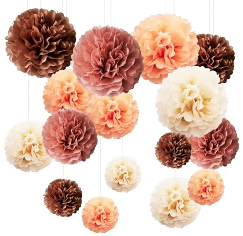 20pcs Rosegold Pompons Deko, Seidenpapier Pompons Papier Blume, Roségold, Dusty Pink, Koralle, Weißbuch Blume Ball für Hochzeitsdeko, Geburtstag, Bachelorette Hochzeit, Einschulung Deko, Taufe