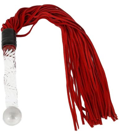 Minvy Frustino da equitazione in vera pelle, frustino per cavalli, frustino nero in finta pelle (rosso)