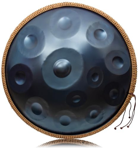 LOMUTY Handpan Drum 14 Töne 22 Zoll Stahltrommel in D-Moll Kurd 440 HZ Steel Tongue Drum mit weicher Tasche, Harmonic Percussion für Sound Healing, Meditation, Yoga, Blau