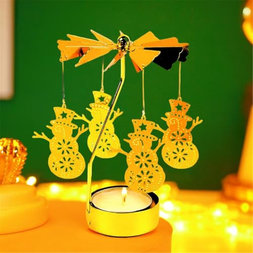 4EVERHOPE Bougeoir Rotatif, bougeoir à Bougie Chauffe-Plat en métal doré pour Noël, la Saint-Valentin, la décoration de Table de fête, Les Mariages (Snowman)