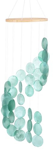 M METERXITY Carillon Éolien en Coquillage pour l'Extérieur, Carillon Éolien en Coquillage et Verre de Mer pour l'Extérieur/Patio, Carillon Éolien Artisanal [Aigue-Marine]