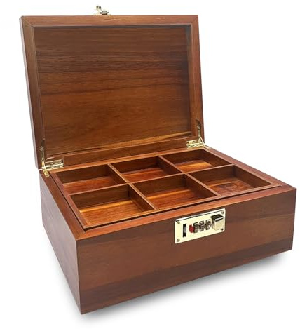 MFLUEEWR Large Wooden Box 100% Acacia Wood Storage Box with Hinged Lid Wood Box with Combination Lock,Locking Memory Decorative Storage Boxes Wooden Gift Boxes for Keepsake or Jewelry