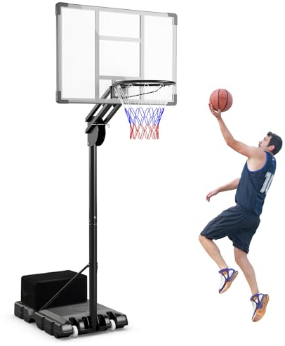 GYMAX Panier de Basket-Ball Mobile pour Intérieur et Extérieur | Réglable en Hauteur 149-305 cm, Panneau Incassable, Base et Sac de Poids Remplissables, pour Enfants, Adolescents, Adultes