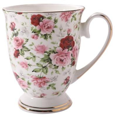 Stgbcst Taza de té y café, diseño floral, de porcelana premium, taza de café, regalo, taza de cerámica, 300 ml, con asa, taza para té o café (estilo 6)