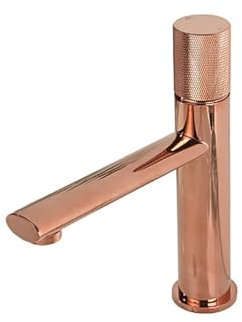Grifo negro y rosa, grifo de lavabo de baño de latón, diseño moleteado, grifo mezclador de agua montado en cubierta, cepillado(Polished Rose Gold S)