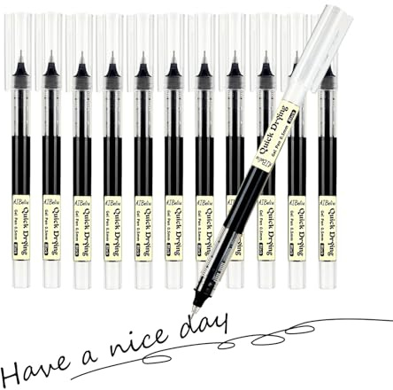 Black Gel Pens 12-Pack, 0.5mm Fine Point Rollerball Pens, Quick-Drying Ink