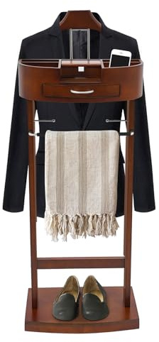 JINHZIXIU Wood Suit Rack Suit Stand for Man and Women Clothes Valet Suit with Drawer Valet Stands Men Valet Brown Suit Valet for Entryway Office Living Room