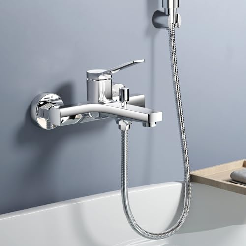 EMKE Badewannenarmatur mit Thermostat Chrom - 212x201x128 mm Elegante Wannenarmatur für pure Entspannung | Mischbatterie Badewanne mit präziser Temperaturregelung für Ihr modernes Badezimmer