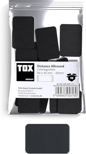 TOX Distance Allround Unterlegplatten M, Ausgleichsplatten aus Kunststoff, belastbar bis 5 Tonnen, Polypropylen, 60 x 40 x 20 mm, 1 Beutel, 10 Stk., 065600113
