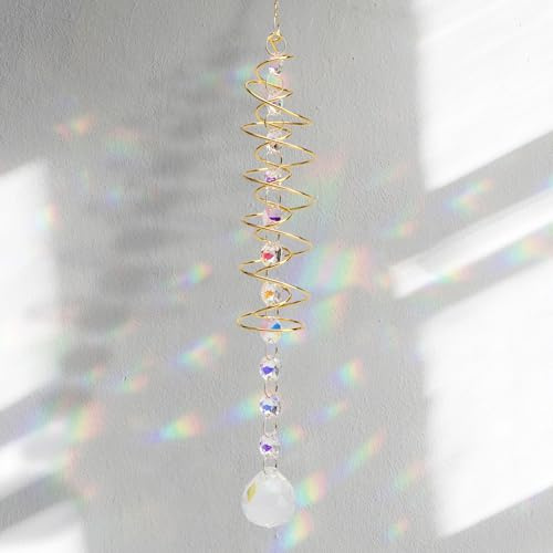 KQDRAVINE Acchiappasole Cristallo con Doppia Spirale, 45 Cm Scacciapensieri da Appendere, 3D Acchiappa Sole per Finestre Giardino Feste