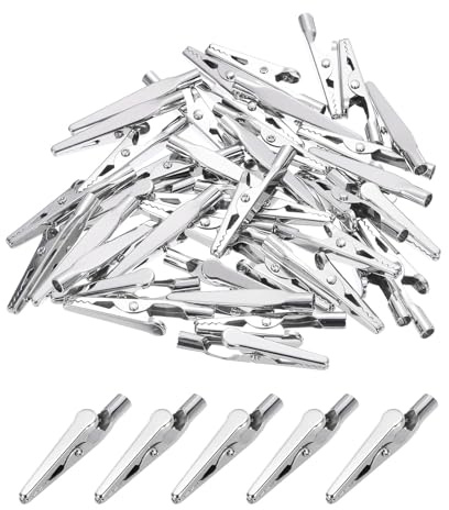 QUARKZMAN 40 Pcs Métal Pinces crocodiles 40mm Nickel Plaqué Ressort Pince Mini Pinces crocodiles pour Laboratoire Batterie Électrique Test et Bricolage Artisanat Multifonction Pince