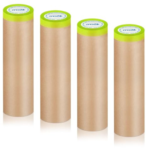 ZYQUES 4 Stück Abdeckpapier Rolle, 45 cm x 15 m Maler Abdeckpapier Abklebeband mit Papier Abkleben Malerbedarf Selbstklebendem Abdeckband für Farbspritzen Malerarbeiten und Renovierungen