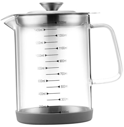 DIYEAH Envase de Vidrio Borosilicato con Filtro Integrado para Aceite Práctico Decantador y Colador para Uso Cocina Almacenamiento Seguro y Filtrado Eficaz de Residuos Grasos