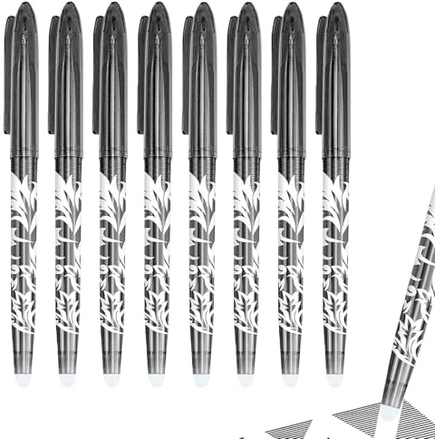 Erasable Pens Black, 0.5mm Rub Out Pens Ink Eraser Pen with Rubber on the End, Friction Pen Erasable Gel Ink Pens, Smooth Writing School Stationery for Adult Bullet Journal Note Taking Calendar