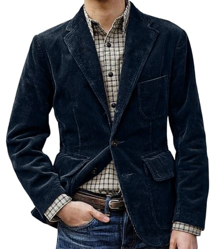 Chaqueta de pana para hombre otoño invierno blazer traje para hombre chaqueta elegante gruesa y cálida chaqueta deportiva cómoda abrigo disco vintage invierno, azul, XL