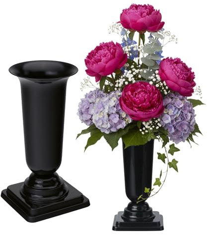 matches21 HOME & HOBBY Wetterfeste Grabvasen mit Sockel 40 cm schwarz - 2 Friedhofsvasen zum Hinstellen als Grabschmuck