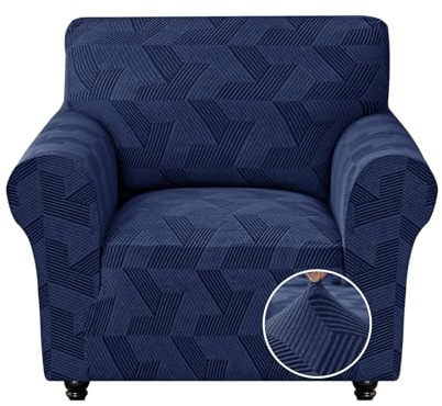 XINEAGE Stretch-Sofabezüge für 1-Sitzer, 1 Stück, mit rutschfestem Design, weiche Stuhlbezüge, waschbare Sofa-Schonbezüge für Hunde, Haustiere, geometrischer Jacquard-Stoff (Stuhl, Marineblau)