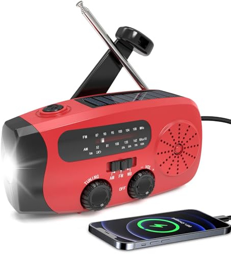 Kurbelradio, 2000mAh Notfall-Solarradio mit Handkurbel, Solar Radio mit integrierter LED-Taschenlampe, SOS-Alarm, AM/FM/WB, IPX-3 Wasserdicht, 3-Wege-Laden Emergency Radios,für Camping und Outdoor