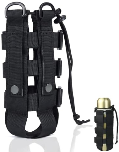 CATZUM Gourde Vélo Tactique, Pochette Portable avec Fermeture à Cordon, Sac à Dos Plein air, Militaire, avec Poche en Filet, pour Randonnée, Chasse, Camping, Entraînement, Vélos d'enfants, Poussettes