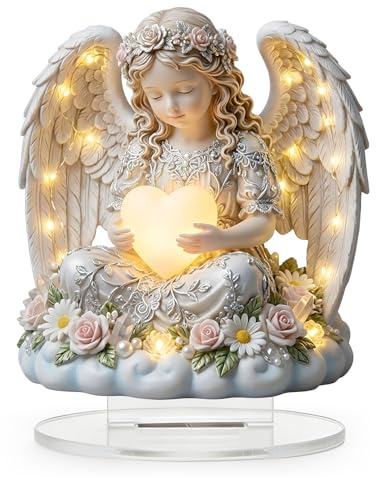 Guardian Angel Ornament, Praying Angels Figure Hold a Heart, Acrylic 2d Memorial Garden Ornament, Weatherproof Acrylic Plaque for Flower Pot, Pathway & Farm Decor, Guardian Angel Gifts for Mum Grandma