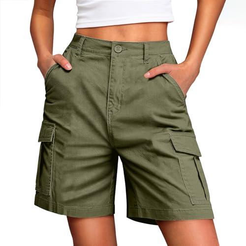 Youkly Womens Cargo Shorts Knee Length with Multiple Pockets | Ladies Bermuda Shorts for Summer Casual Outdoor Walking Hiking Travel