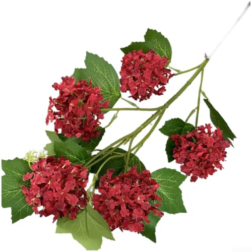 SiSinkal Fiori di ortensia artificiali, 73 cm, realistici, in seta, decorazione per matrimoni, casa, fotografia, composizione flessibile, colore bianco (rosso)
