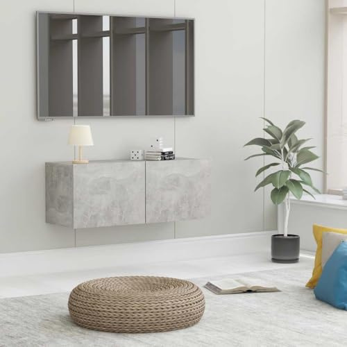 faucqel TV-Schrank Betongrau 80x30x30 cm Holzwerkstoff Wandmontage Media Lowboard mit 2 Klapptüren für Wohnzimmer, TV Regal, Sideboard, HiFi Schrank, TV Bank, TV Sideboard