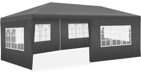 tectake® Gazebo 3x6 m, impermeabile con 5 pannelli laterali rimovibili, struttura in acciaio, tenda con protezione UV, tendone per feste, balconi, campeggio, auto, gazebo terrazzo esterno - Grigio