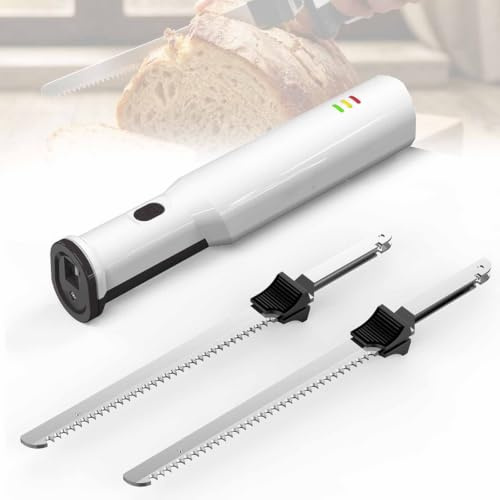 ZephPerton Coltello Elettrico Per Affettare Con 2 Lame Seghettate In Acciaio Inox, Velocità A Vuoto 3000 Spm, Spegnimento Automatico Di Sicurezza E Facile Da Pulire Per Carne White