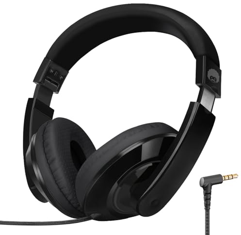 Rockpapa Comfort Kids Headphones, Over Ear Headphone Wired, Childrens Head phones with Adjustable Headband, Stereo Sound, Wired Headphones for Kids Girls Teens Adults (Black)