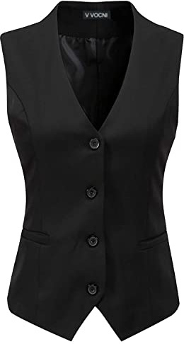 Vocni Women's Fully Lined 4 Button V-Neck Economy Dressy Suit Vest Waistcoat ,Black,US S ,(Asian XL)