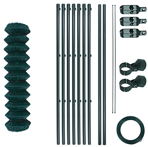 Maschendrahtzaun-Gartenzaun-Set verzinkt und grün beschichtet Maschenweite 6 x 6 cm, Zaunset, Drahtzaun, Maschendraht, Komplettset, Zaun-Set (1,25 x 15 m)
