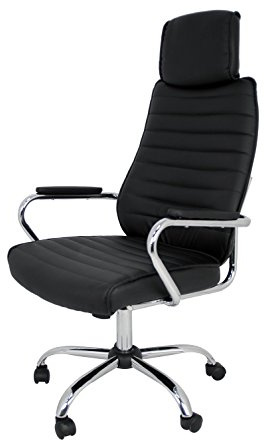 La Silla Española - Silla de Oficina o Estudio Estilo Director con reposabrazos, Respaldo tapizado y Base cromada con Ruedas deslizantes, Color Negro, Modelo Casares, 50x48x127 cm